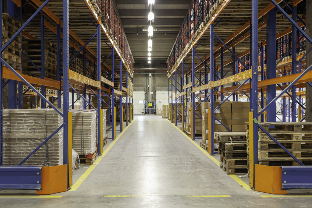 View Inside New Warehouse Mezzanine Floor Looking Into Hall at a Georgia commercial site, installed and supported by